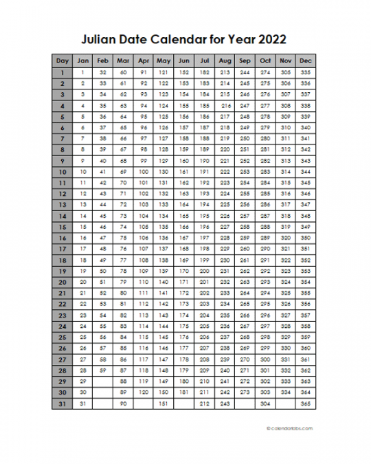 Yearly Julian Calendar - Free Printable Templates