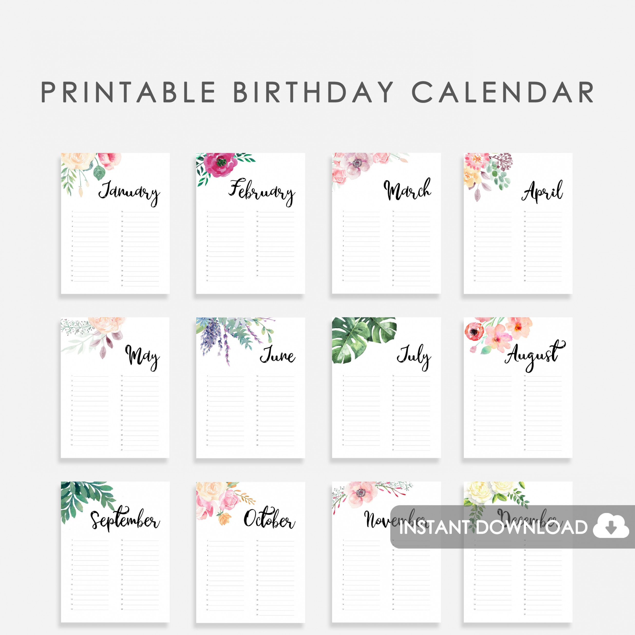 Birthday Calendar Printable - Etsy