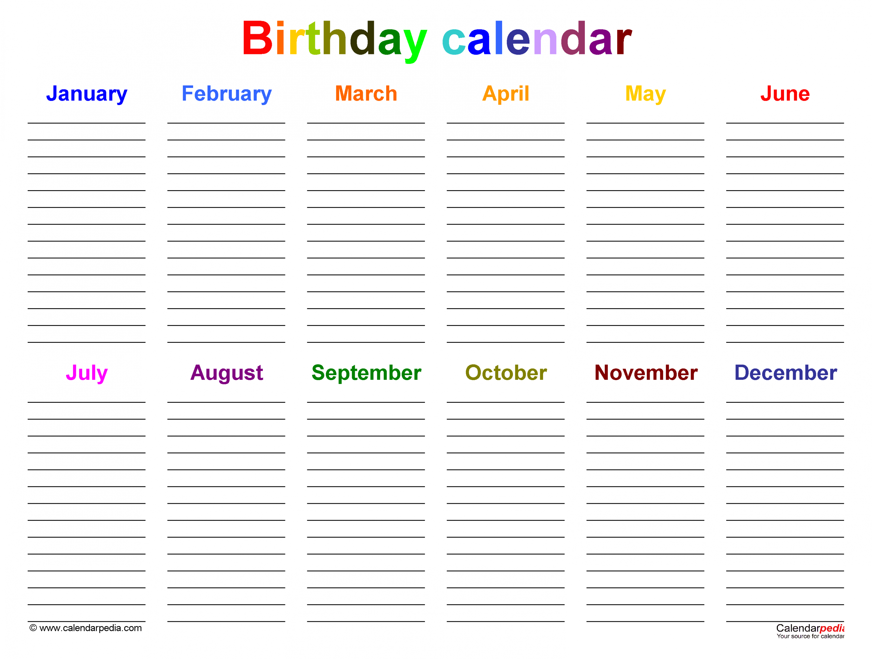 Birthday calendars - Free Printable Microsoft Word templates