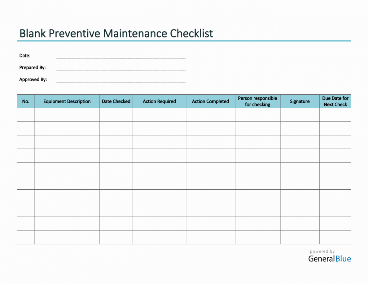 Blank Preventive Maintenance Checklist in Word