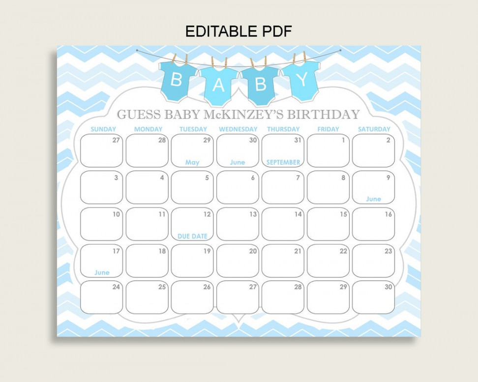 Blue White Guess Baby Due Date Calendar Game Printable - Etsy