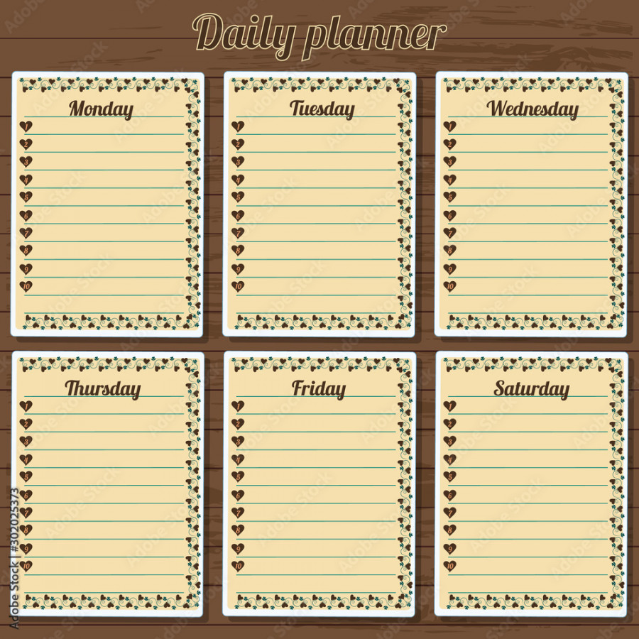 diary template with days of the week Stock Illustration  Adobe Stock