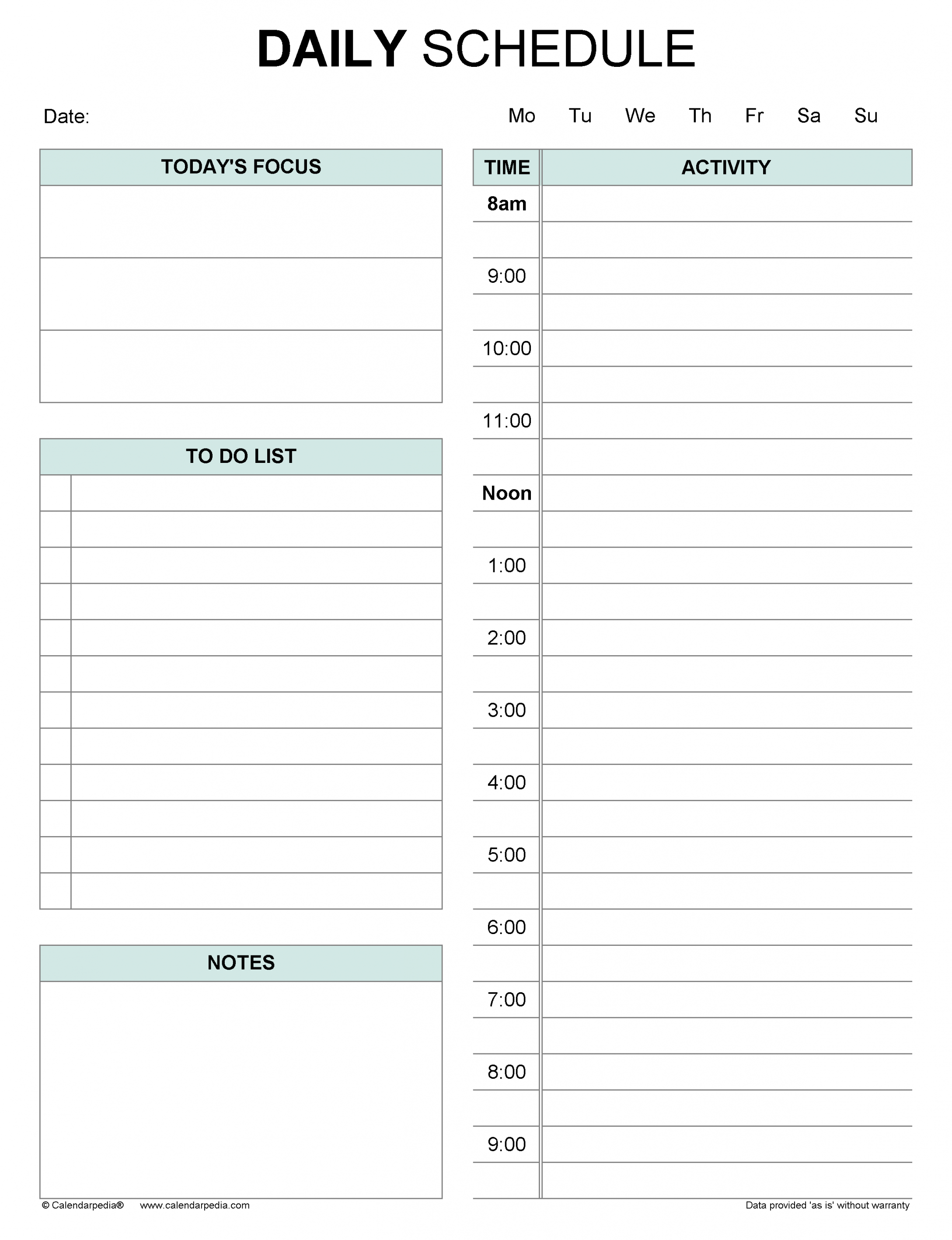 Free Daily Schedules in PDF Format - + Templates