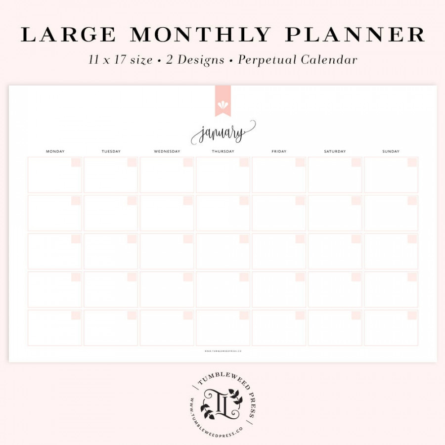 Large Printable Calendar Undated Calendar Printable Monthly - Etsy