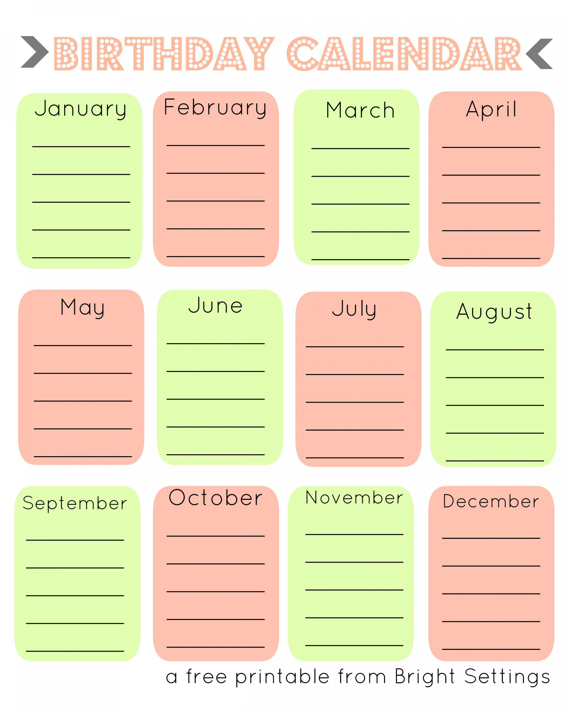 Printable+Birthday+Calendar  Birthday calendar, Excel calendar
