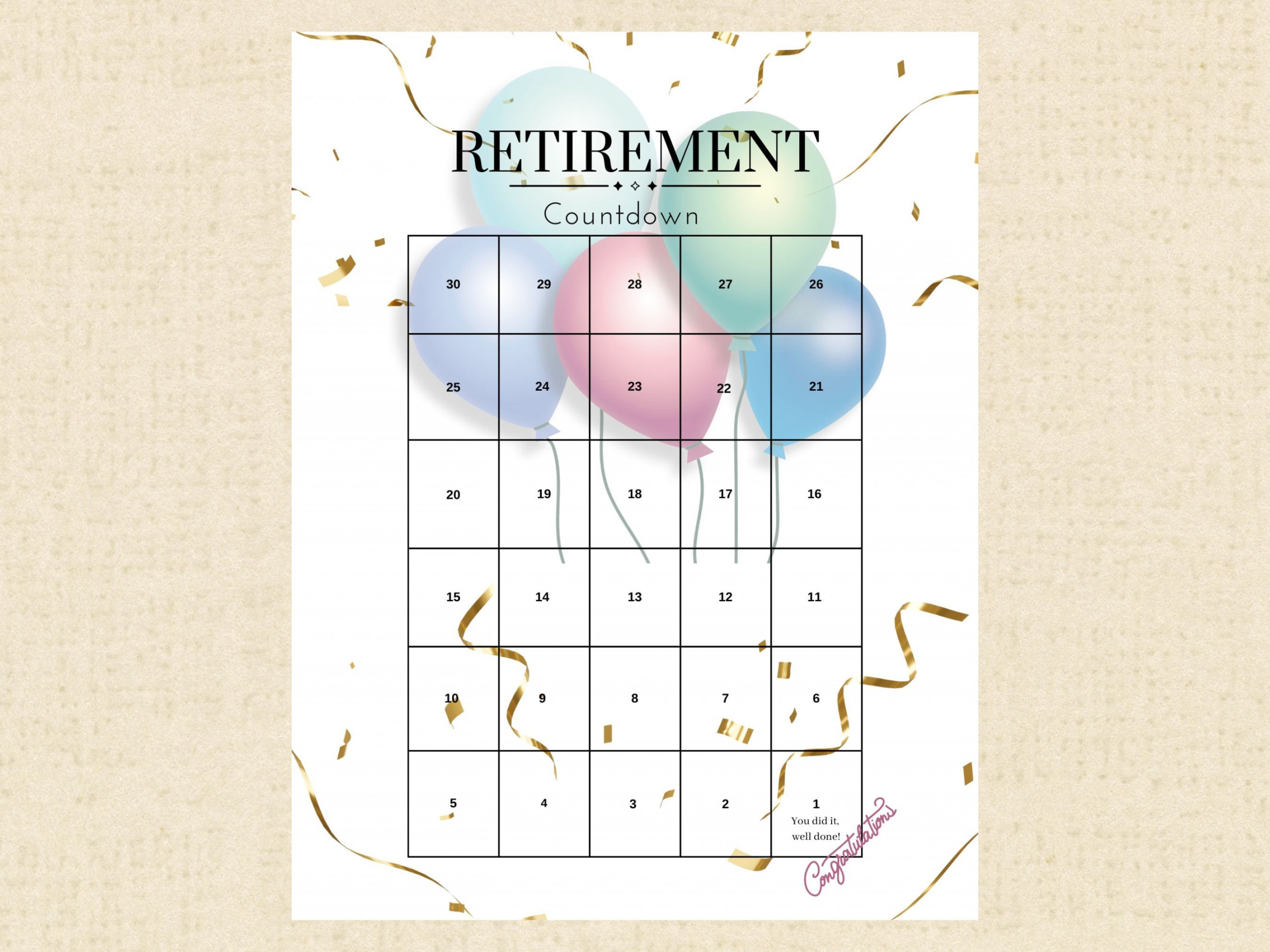 Retirement Countdown Calendar Printable PDF Retirement - Etsy