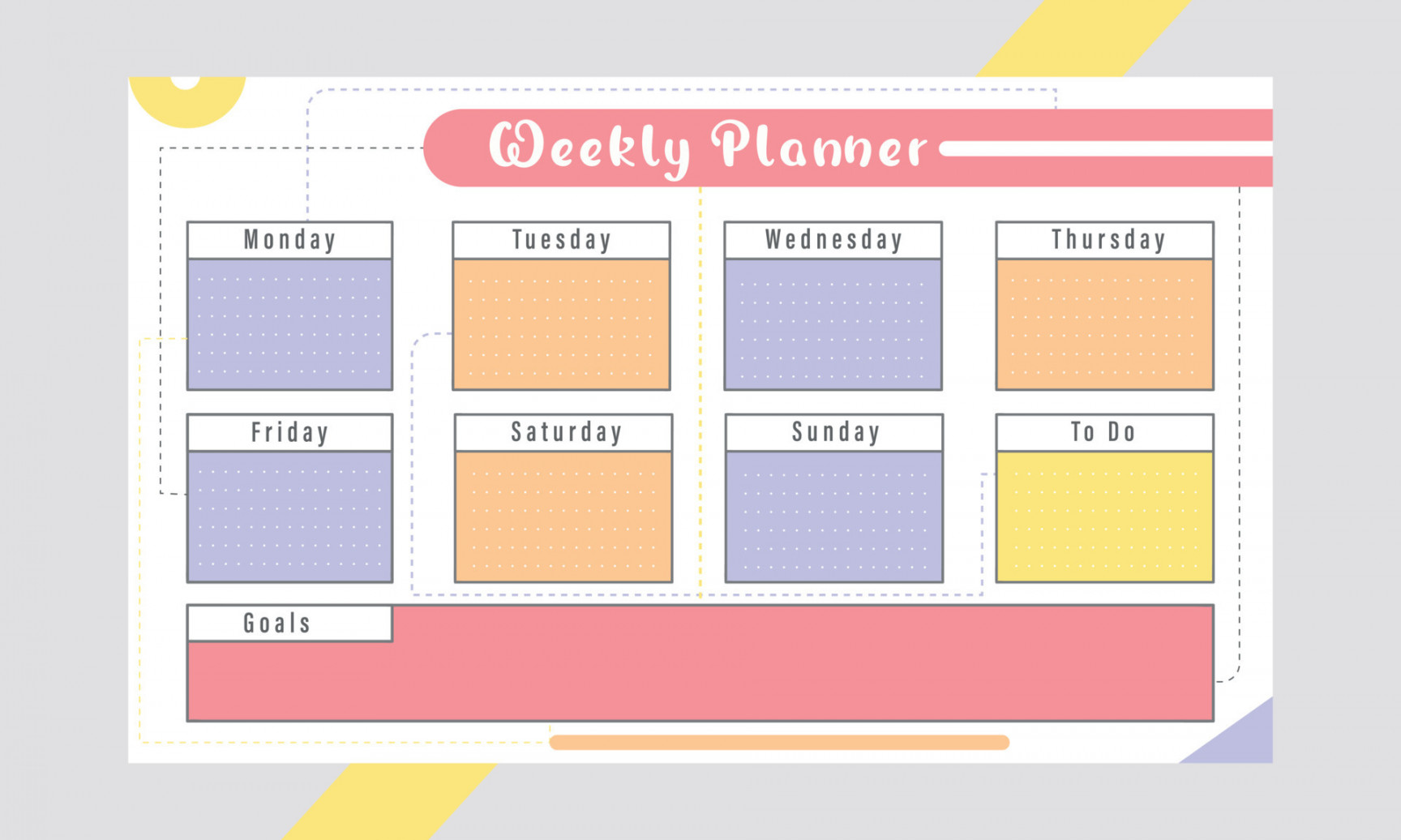 Weekly planner template color days of the week  Vector Art
