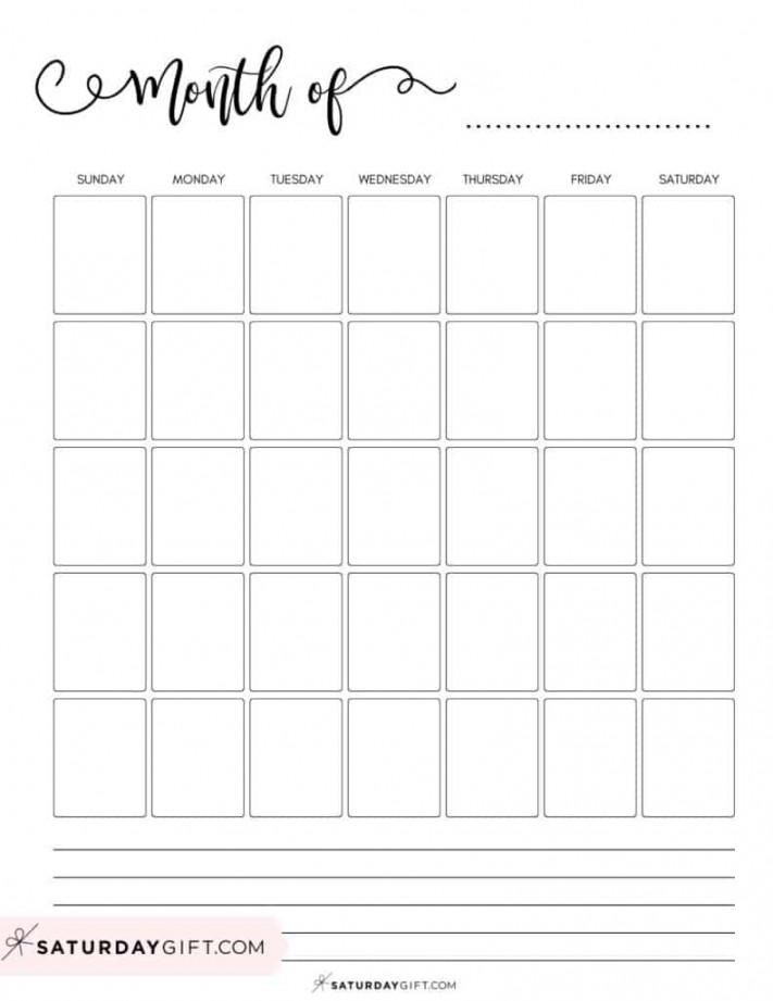 Blank Calendar templates -  Cute & Free Printables  SaturdayGift