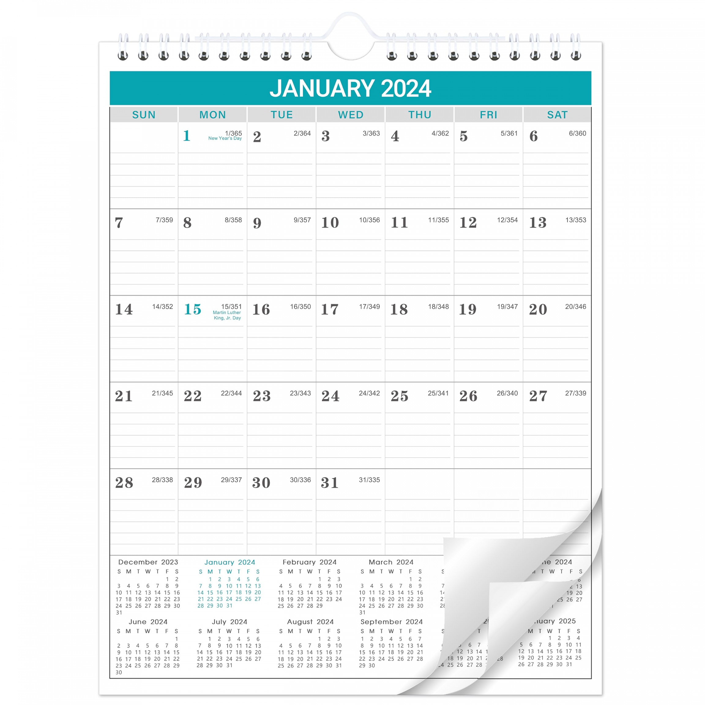 Calendar - Monthly Wall Calendar  from January  to December  , Calendar  with Julian Date, " x