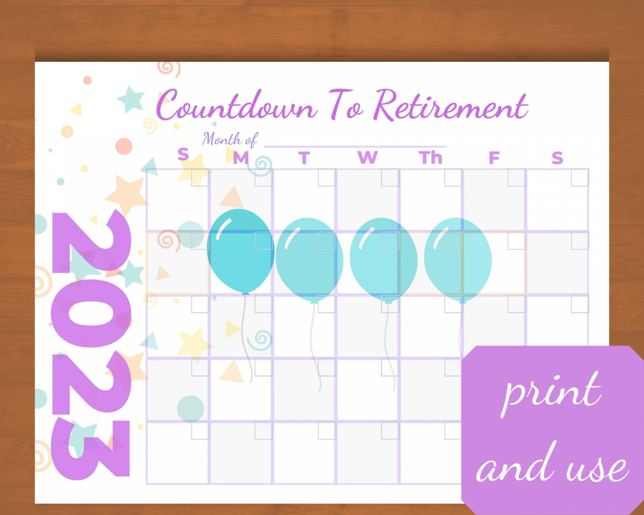 Countdown to Retirement Printable Calendar, Fun Way to Count the
