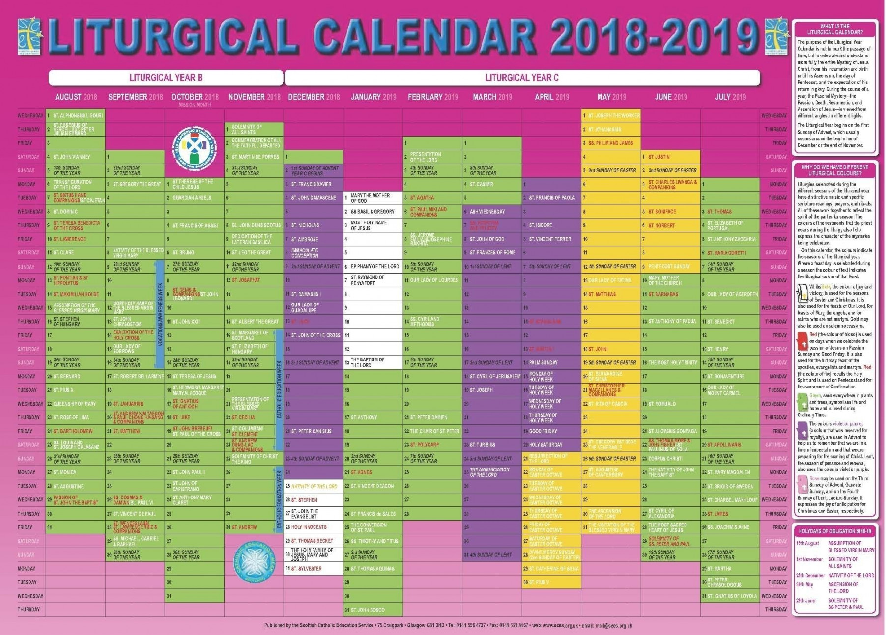 Free Printable Liturgical Calendar  Catholic liturgical calendar