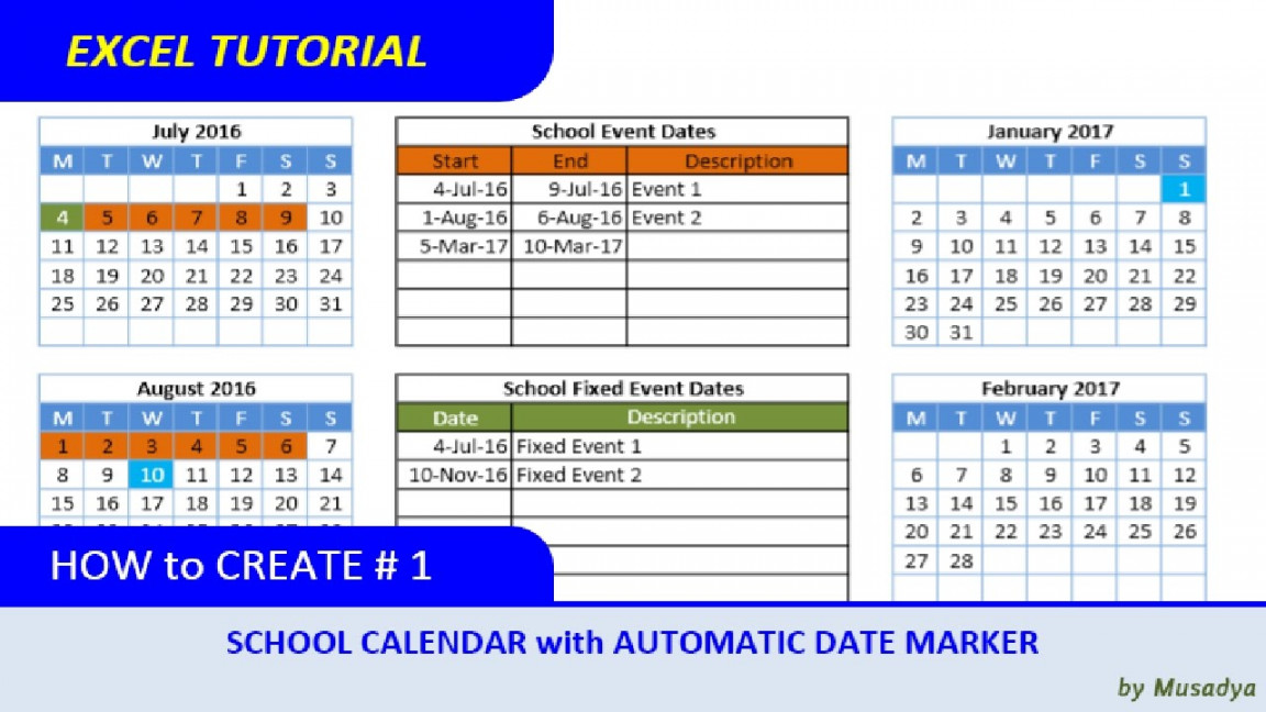 How to Create Excel School Calendar with Automatic Date Marker