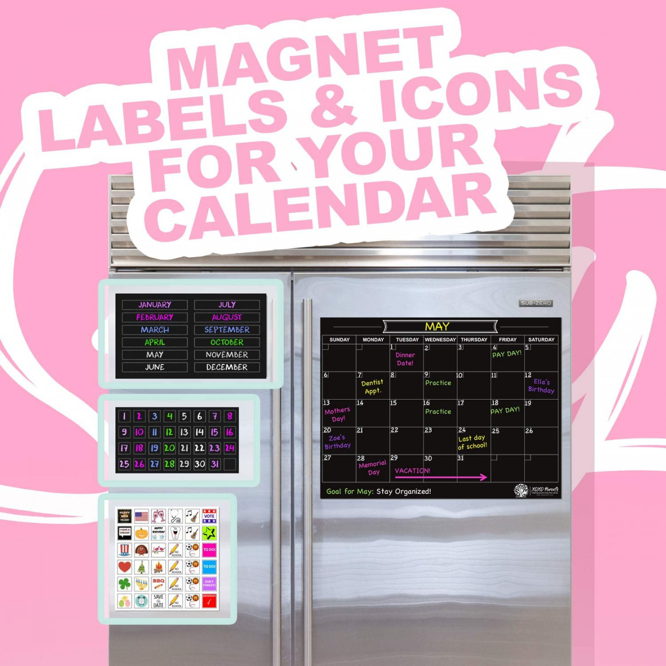 Magnetic Month Labels, Dates & Holidays (Black)
