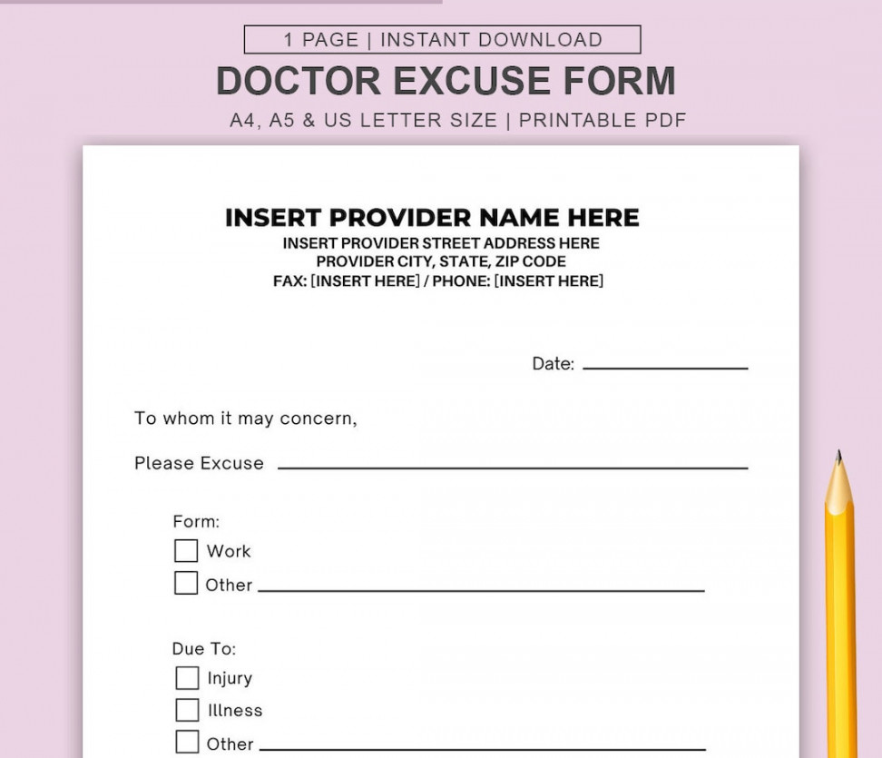 Printable Doctor Excuse Template, Medical Office Forms, Work Excuse Form, -  Etsy
