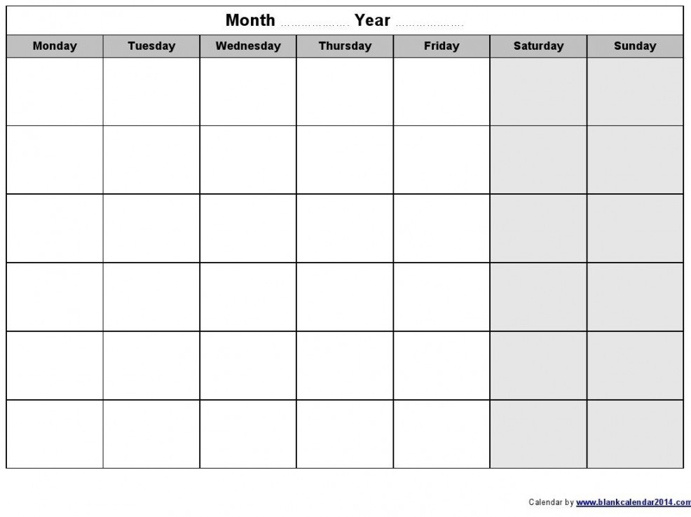 Remarkable Empty Calendar Template Monday Start  Weekly calendar