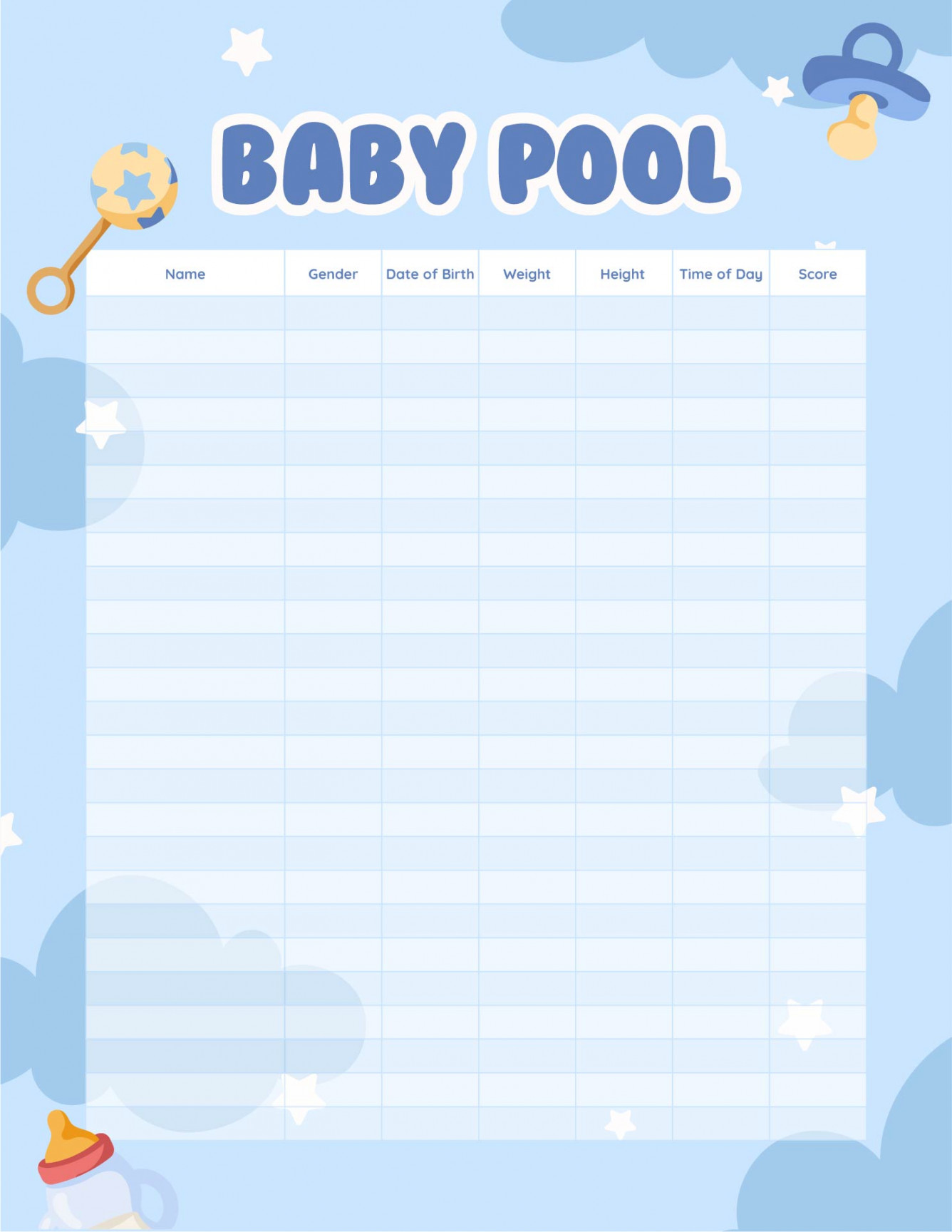 Baby Betting Pool Template Printable  Printablee