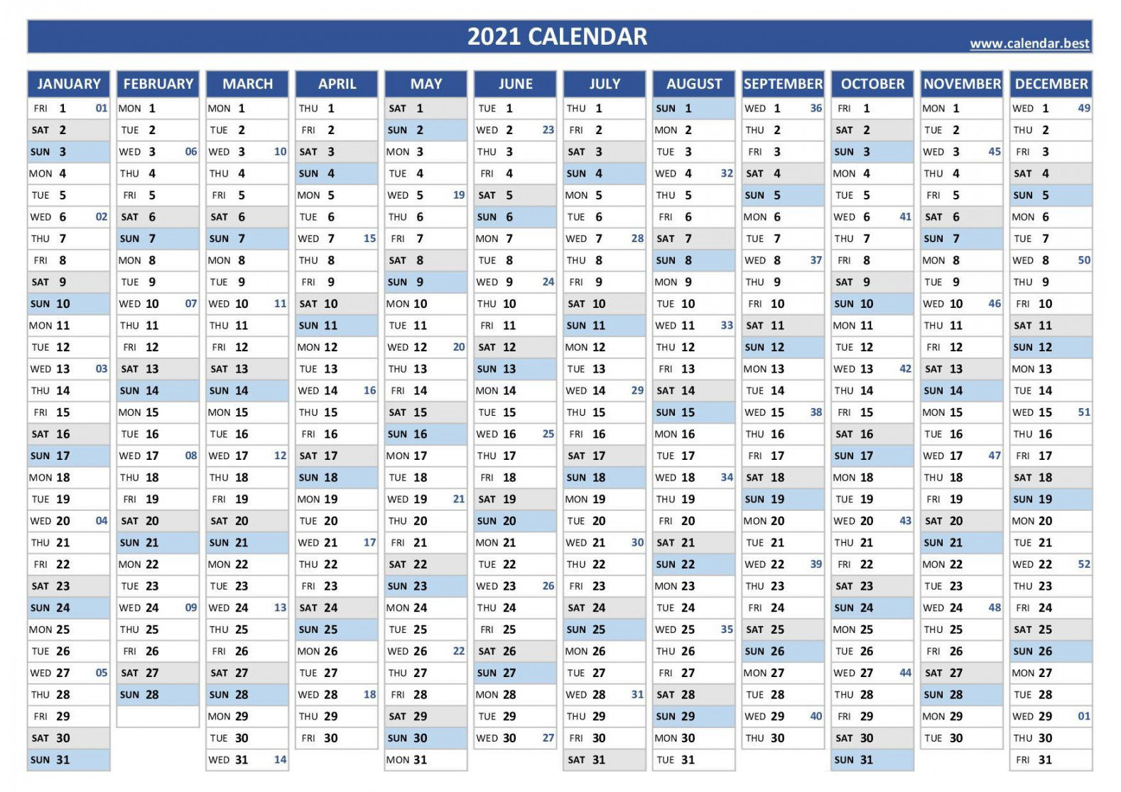 calendar with week numbers -Calendar