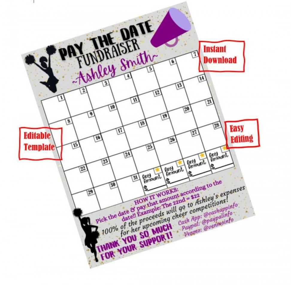 EDITABLE Cheer Template Pick a Date Fundraiser Calendar Sponsor a Date, Pay  the Date Digital Download, Black Out My Board, Editable Cheer - Etsy