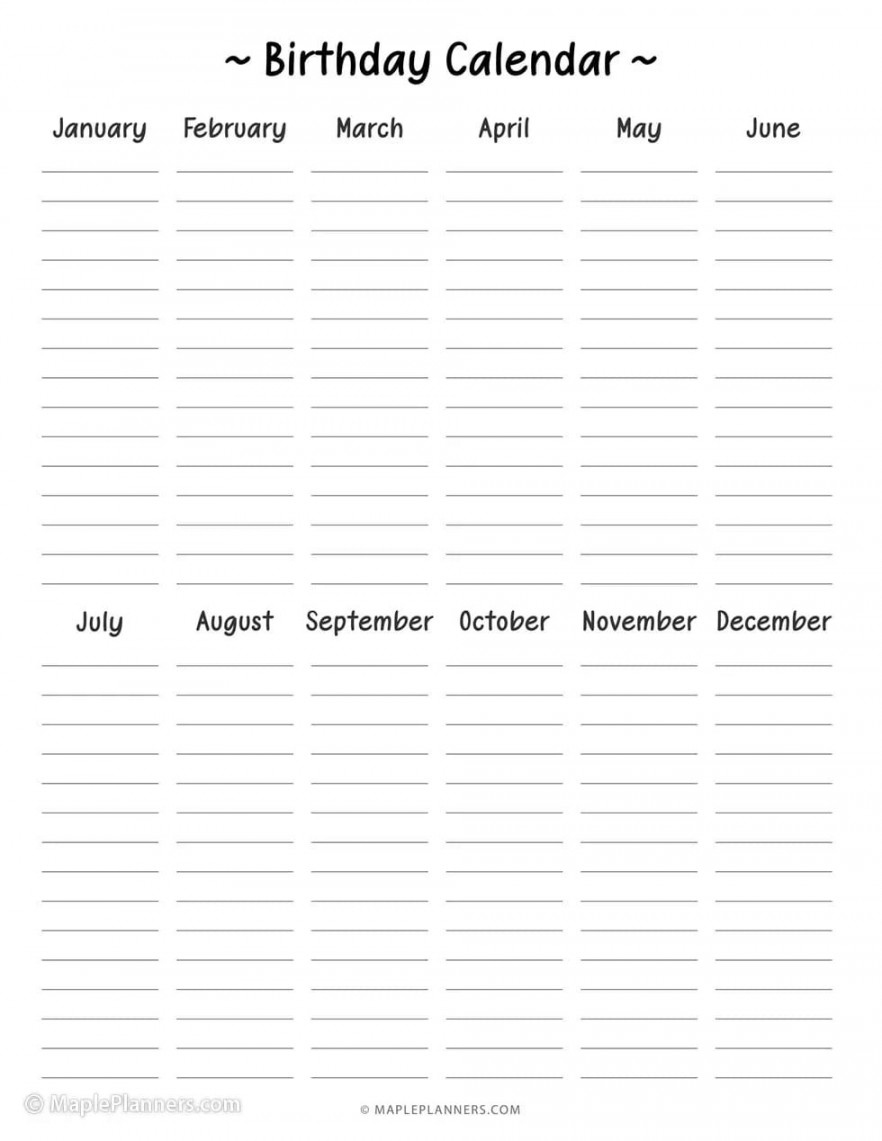 Free Printable Birthday List Templates  Birthday calendar