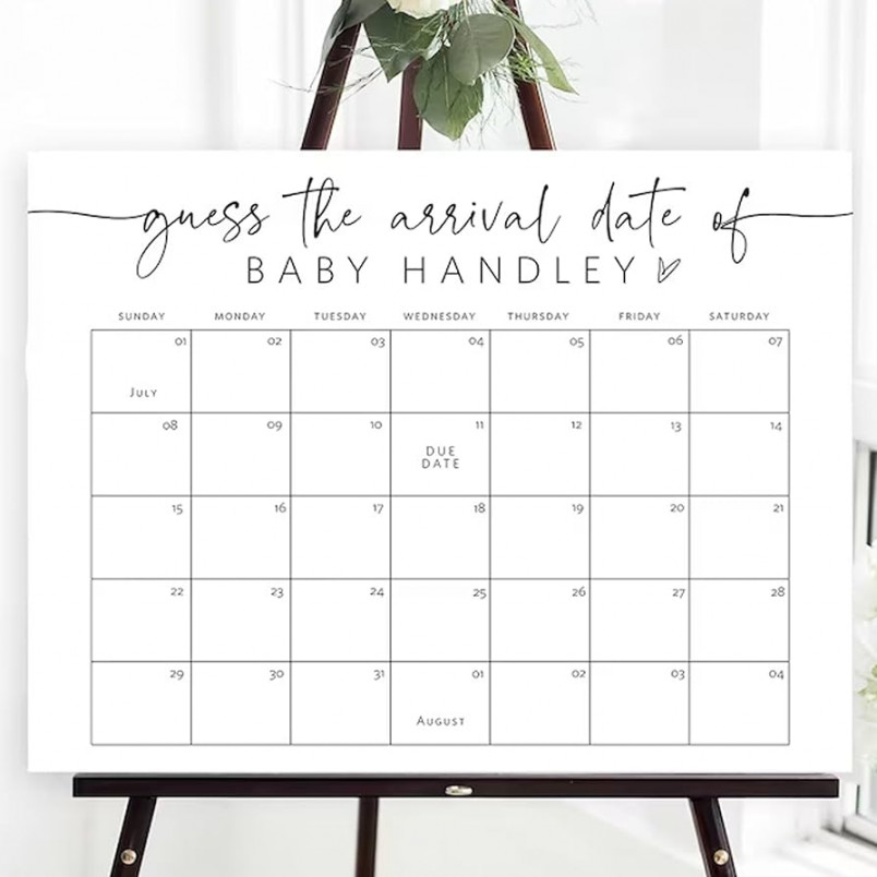 Guess The Arrival Date Game Sign, Minimalist Printable Guess The Due Date  Baby Shower Sign, Birthday Date Calendar Guessing Game, Baby Shower Due  Date