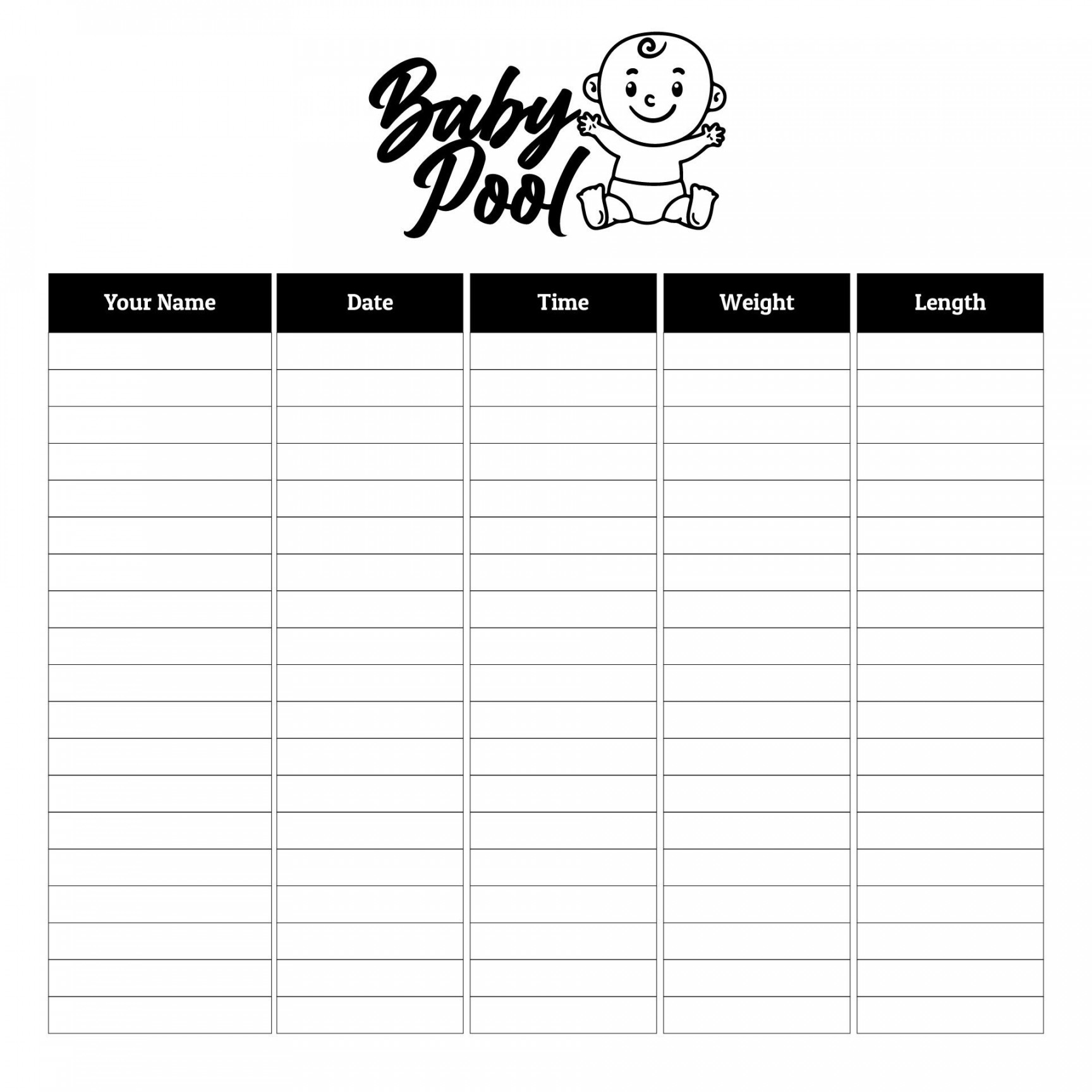 Printable Office Baby Pool Template Excel  Baby pool, Free baby