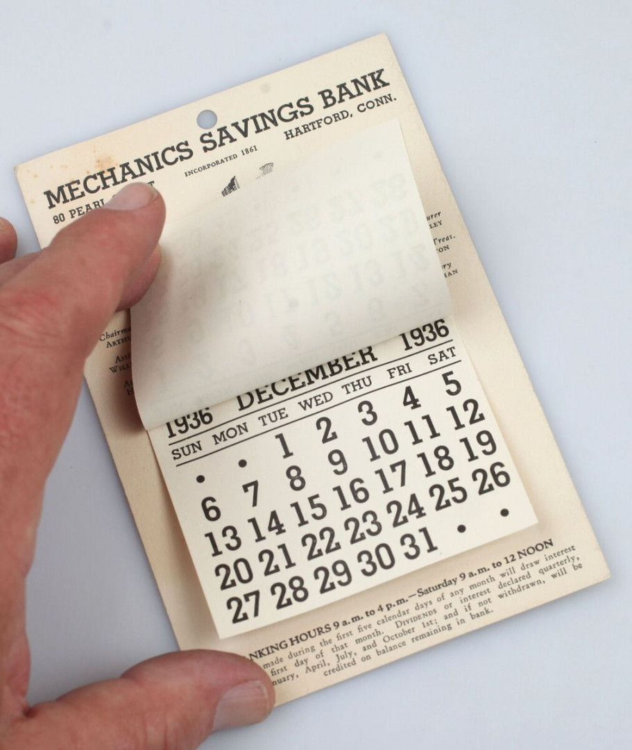 Small Vintage  Mechanics Savings Bank Calendar Hartford Connecticut