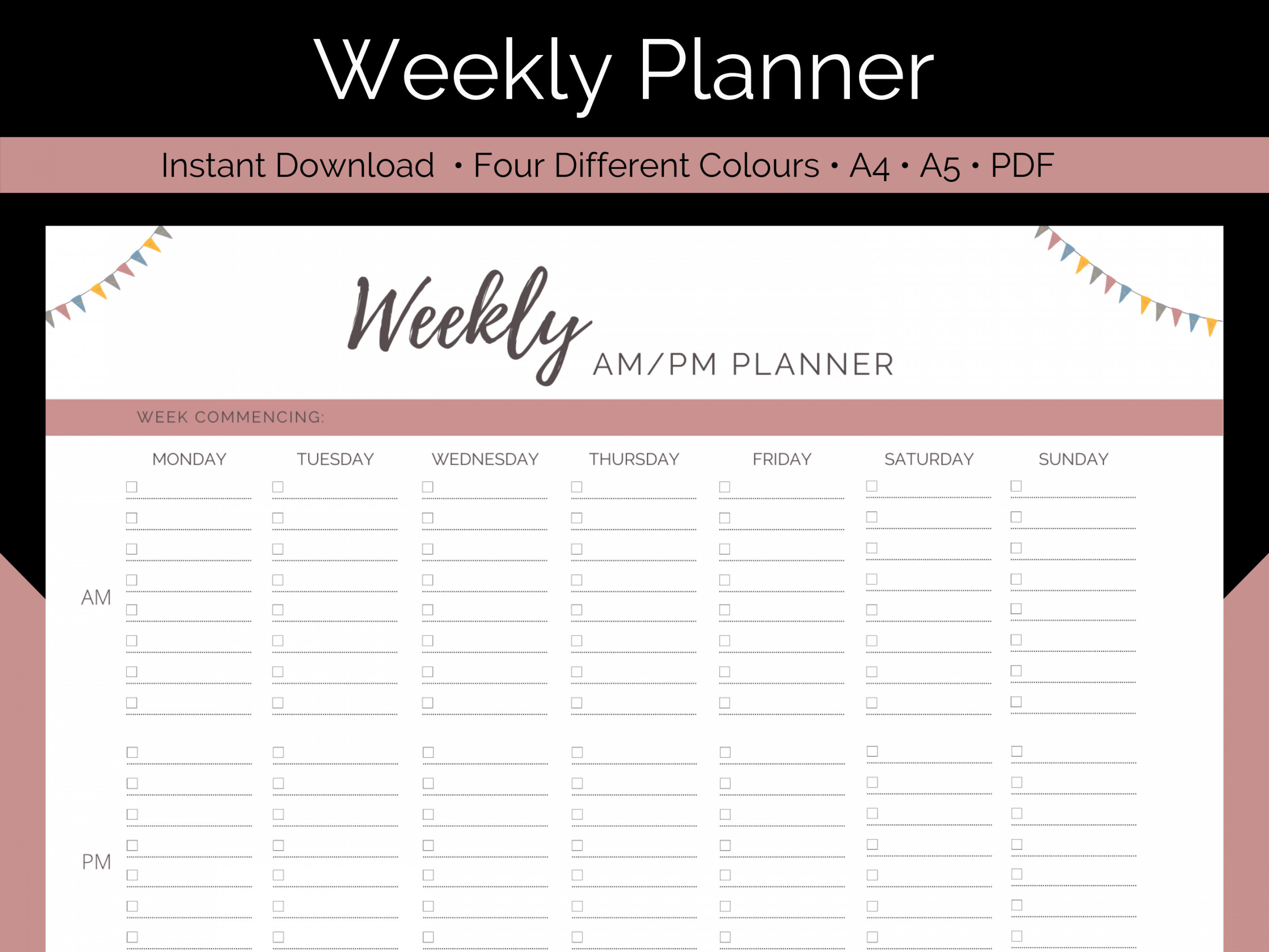 Weekly AM PM Planner Printable Weekly Schedule Template Morning
