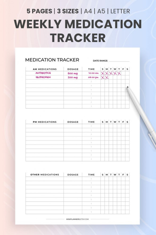 Weekly Medication Log, Printable AM PM Daily Medication Schedule