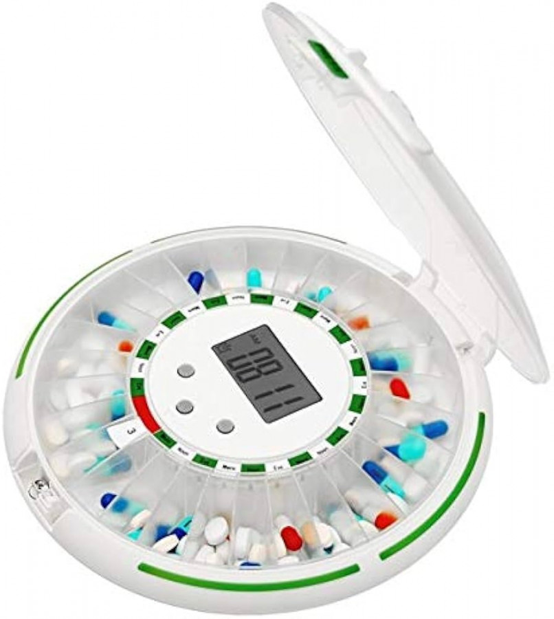 Automatic Pill Dispenser – -Day Electronic Medication Planner/Organizer –  Dispense Up  Times/Day – Easy Read Display - Includes Flashing Light,