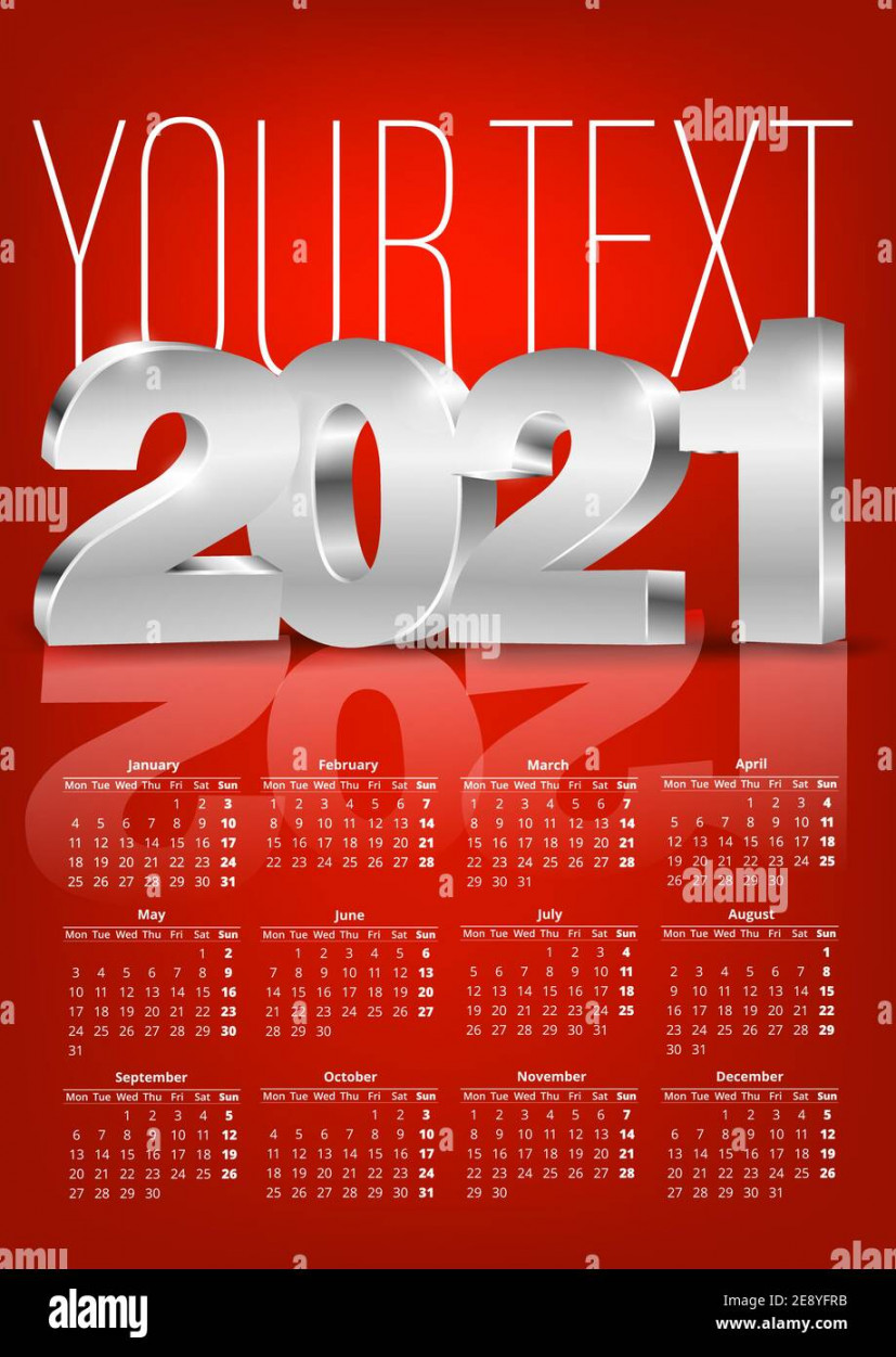 calendar A format size red template with D numbers