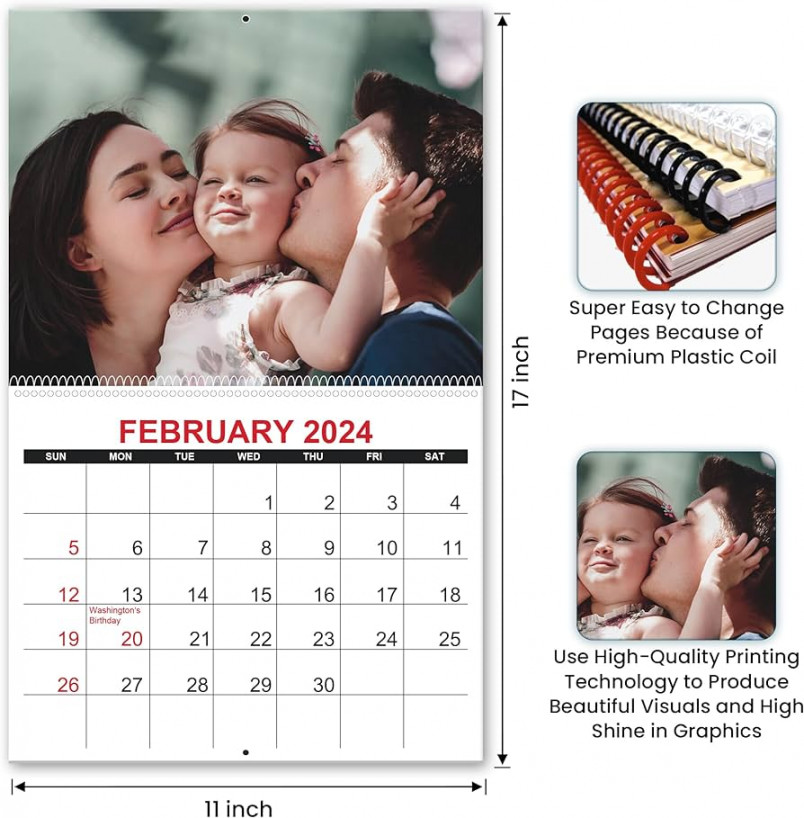 Custom Photo Wall Calendar  for Home & Office - Print Your  Memories  & Make Your Own Personalized Calendar  - Customized Christmas Gift