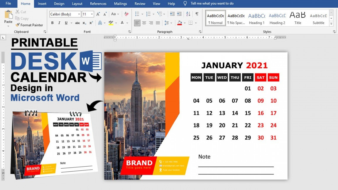 Desk Calendar Design in Microsoft Office Word Tutorial