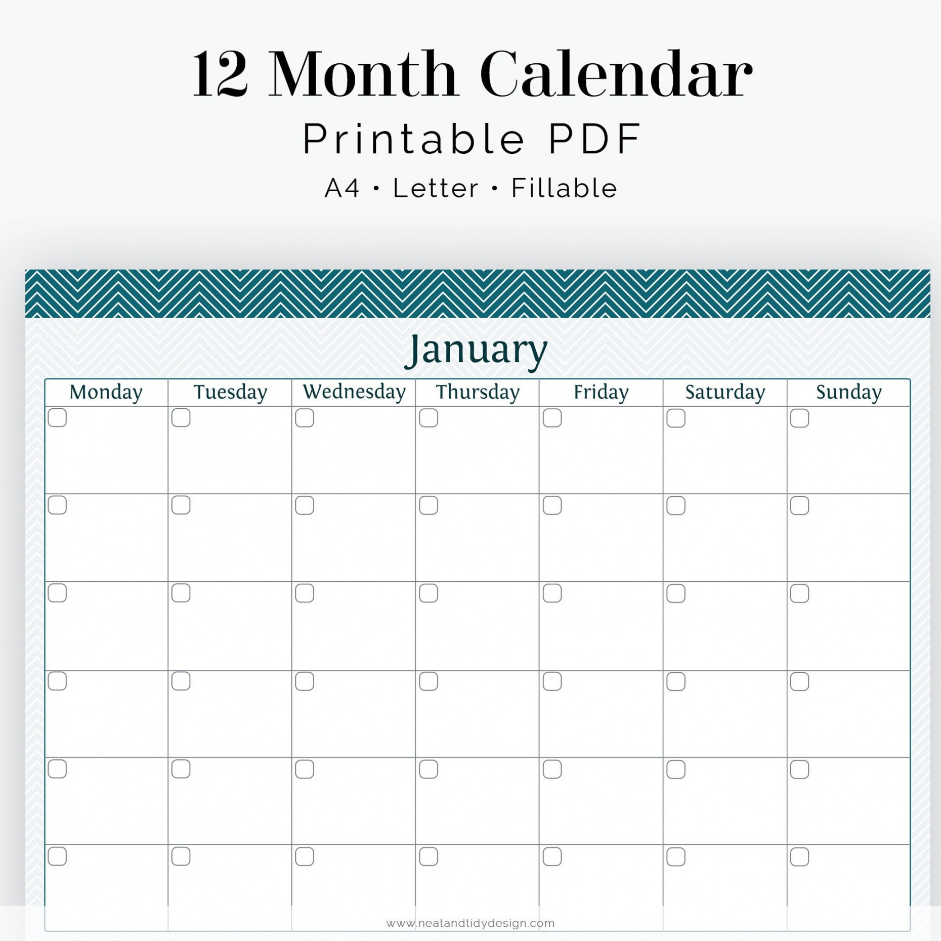 Month Calendar Fillable Printable PDF Printable Planner Chevron