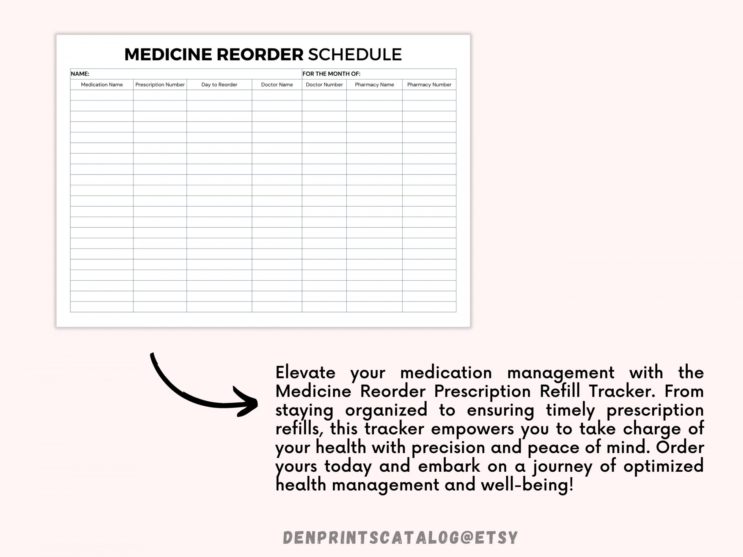 Printable Medicine Reorder Prescription Refill Tracker, Print and
