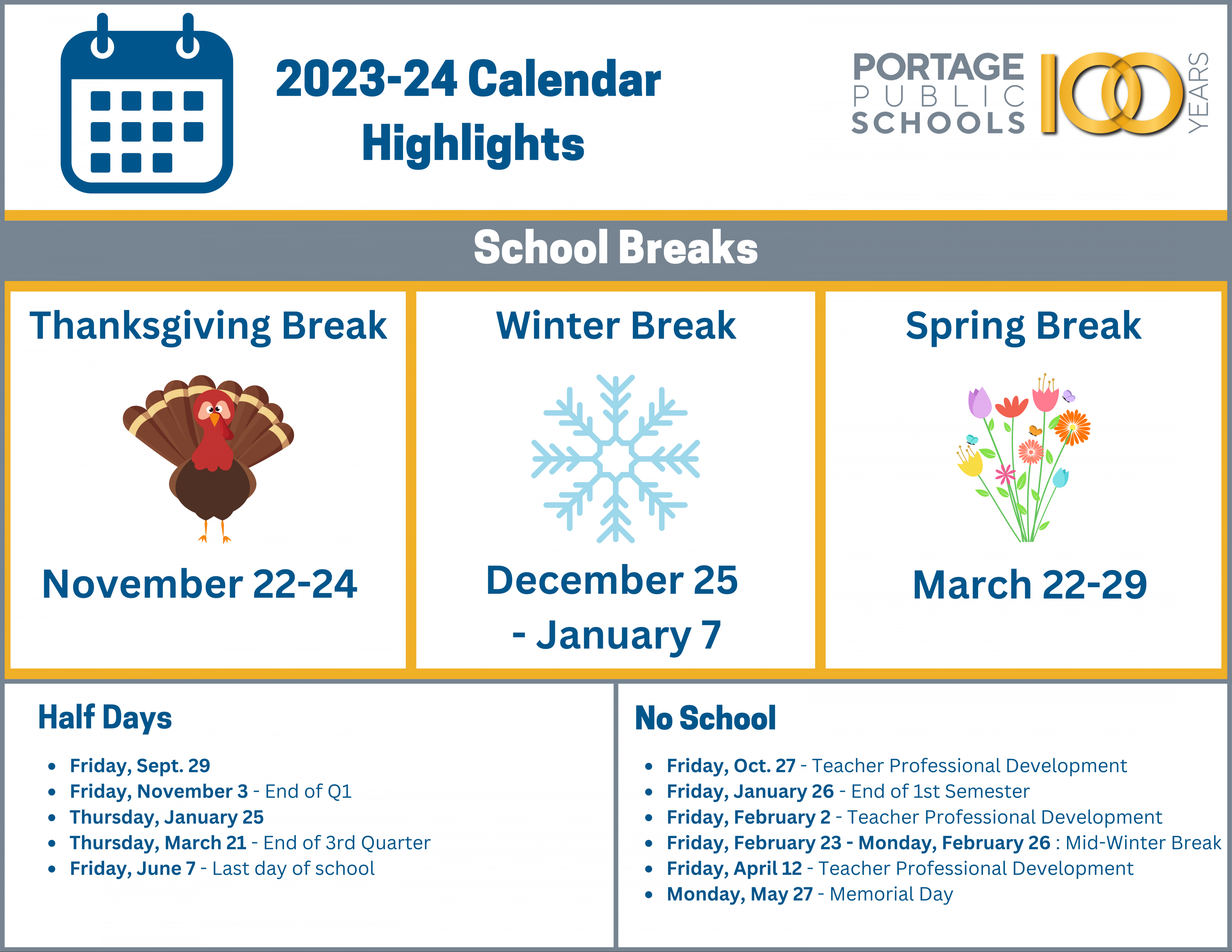 School Year Calendar  Portage Public Schools