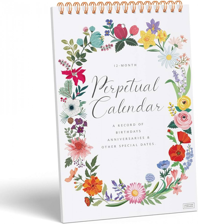 Sweetzer & Orange Perpetual Calendar.  Month Office or Family Wall  Calendar. x” Floral Flip Calendar Design