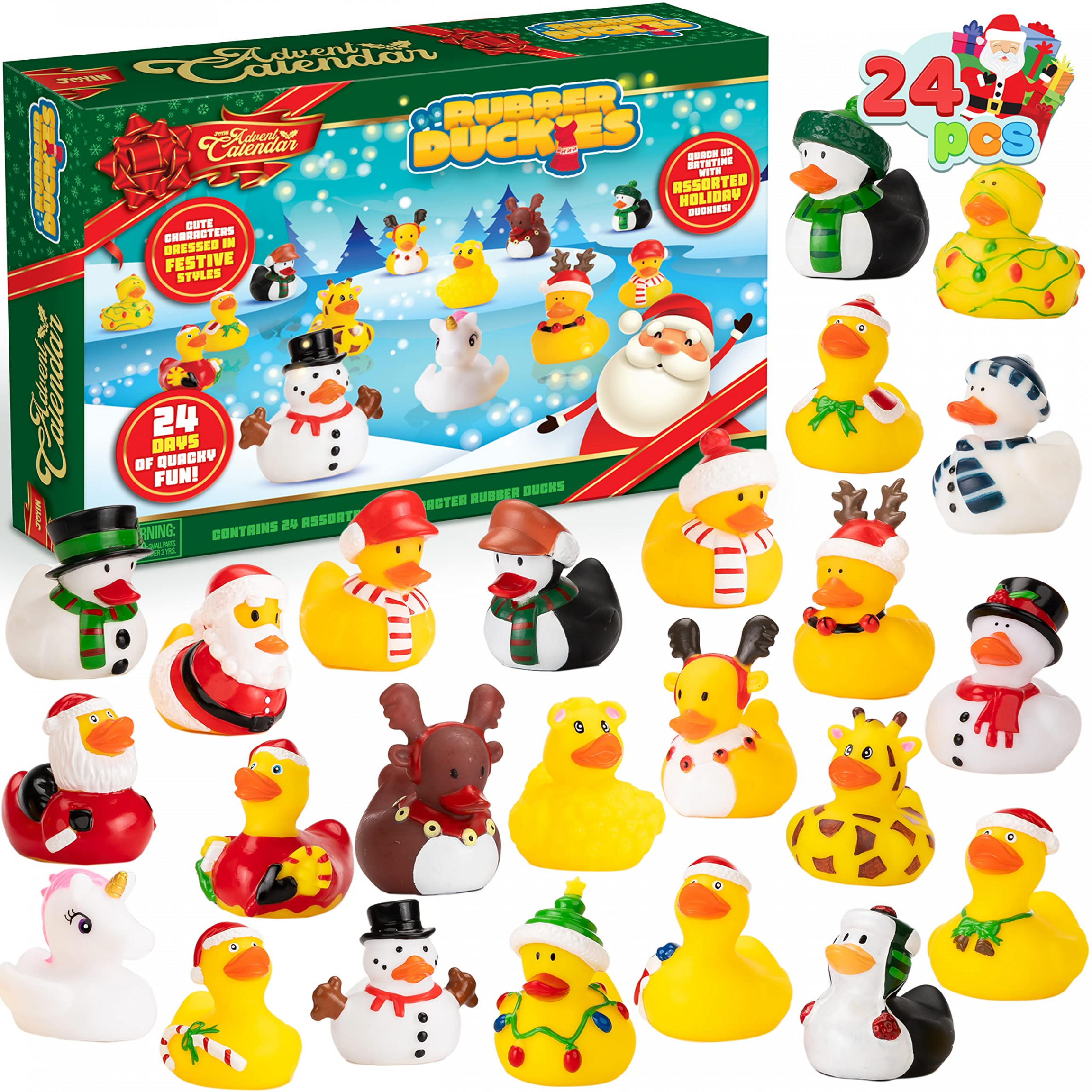 JOYIN Christmas  Days Advent Calendar  with  Rubber Ducks for Boys,  Girls, Kids and Toddlers, Christmas Party Favor Gifts, Rubber Ducky Bath