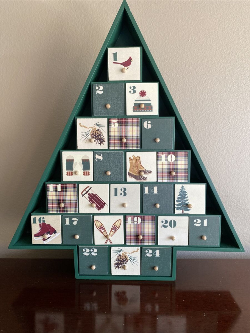 Ll Bean Green Christmas Tree Advent Calendar Wooden With Drawers