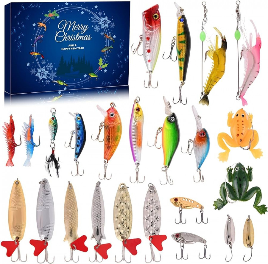 Advent Calendar Fishing Christmas Countdown -  Days Fishing Lures Set for  Fisher Adult Men Teen Boys - 20 Xmas Surprise Gift