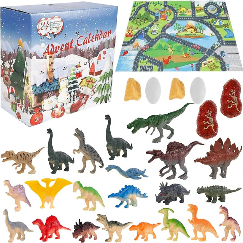 Dinosaur Advent Calendar  - Jurassic Park Advent Calendar  with  Playmat Rug for Boys, Kids and Toddlers, -Day Countdown for Christmas  Party