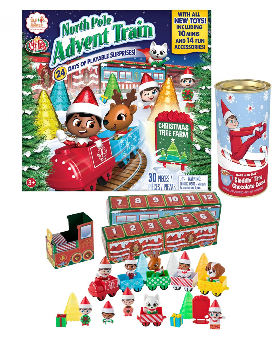 Elf on the Shelf Advent Calendar For Kids -  Day Countdown of Toys and  Hot Chocolate (Advent Train)