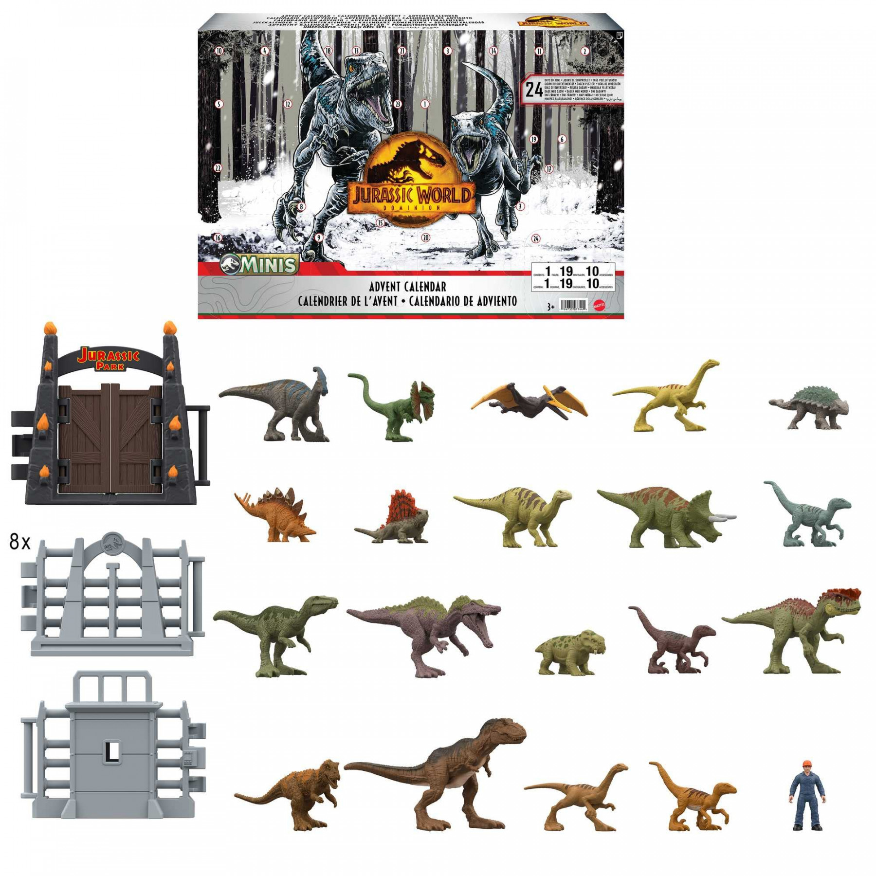 Mattel Jurassic World Dominion  Holiday Advent Calendar, -Day  Countdown, Daily Surprise of Mini Dinos, Humans & Gate Pieces