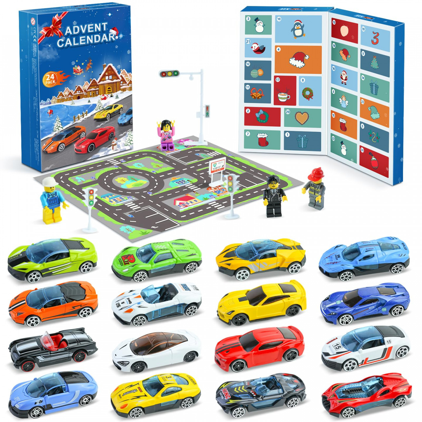 Advent Calendar ,Cars  Days Christmas Countdown Toys Set,   Holiday-Themed Cars And Accessories with Playmat, Gift & Toys for Kids   Years Old &