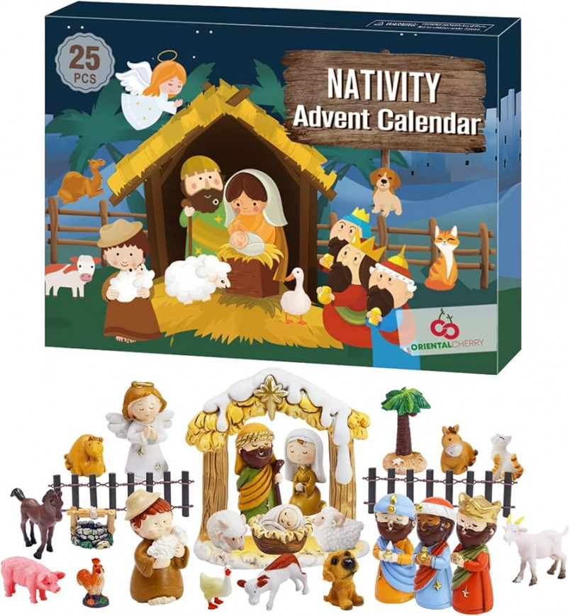 Advent Calendar - Days of Christmas Nativity Scene Set - Countdown to  for Kids Boys Girls Children Toddler Teens Indoor Toy