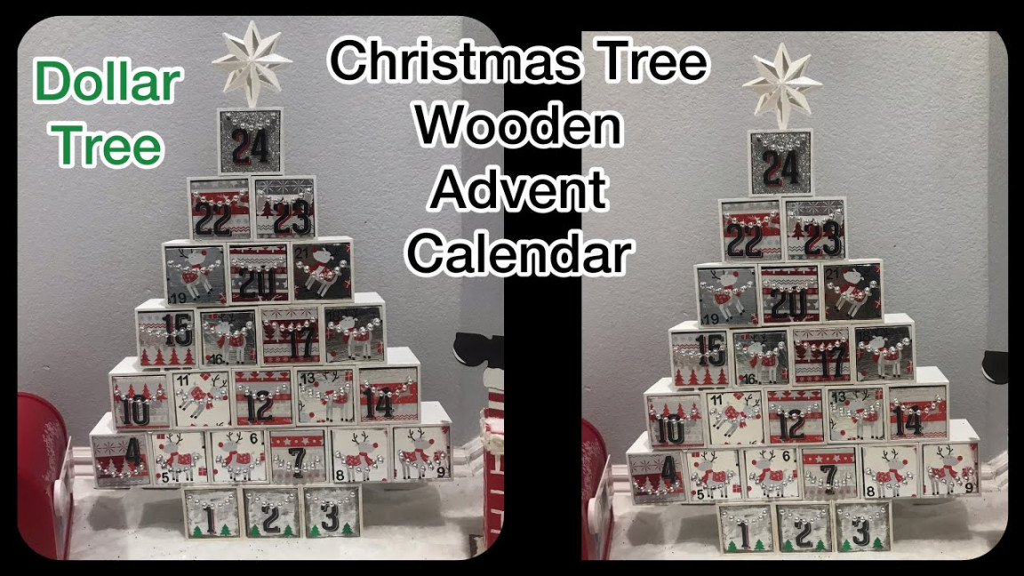 Dollar Tree Wooden Christmas tree advent calendar DIY  easy countdown to  Christmas decoration idea