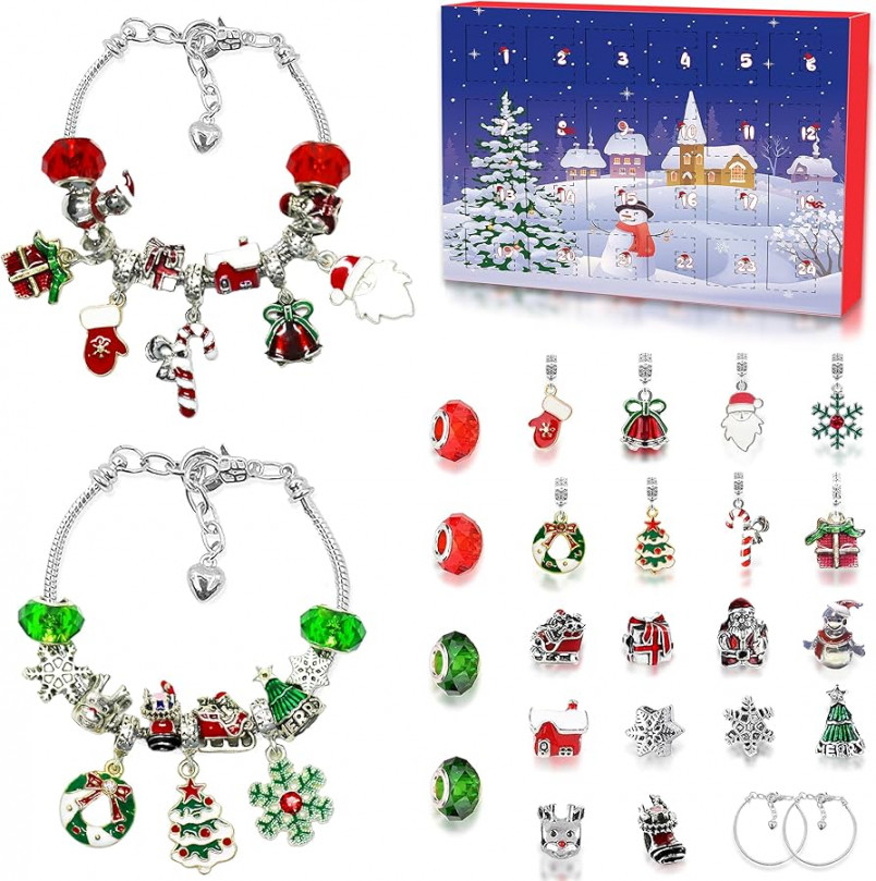 Novernat Charm Bracelet Advent Calendar  DIY Jewelry Making Kit  Days  Christmas Countdown Calendar for Girl Kids Teens