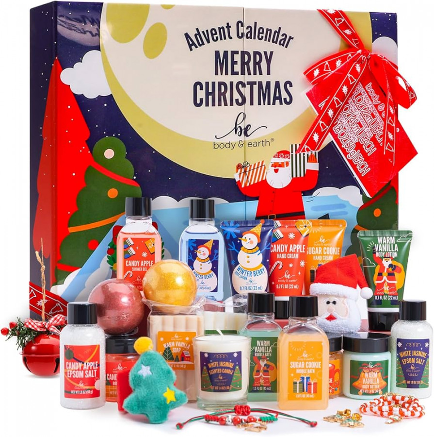 Advent Calendar  Adult - Christmas Gift Baskets for Women with Hand  Cream, Epsom Salt, Candle, Necklace, Brooch, Ear Clips, Skincare Beauty  Advent