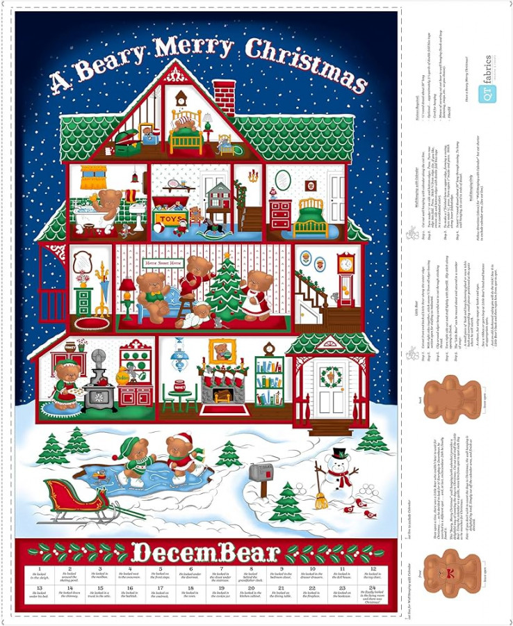 QT Quilt Fabrics Sew N Go VIII Merry Beary Advent Calendar Royal