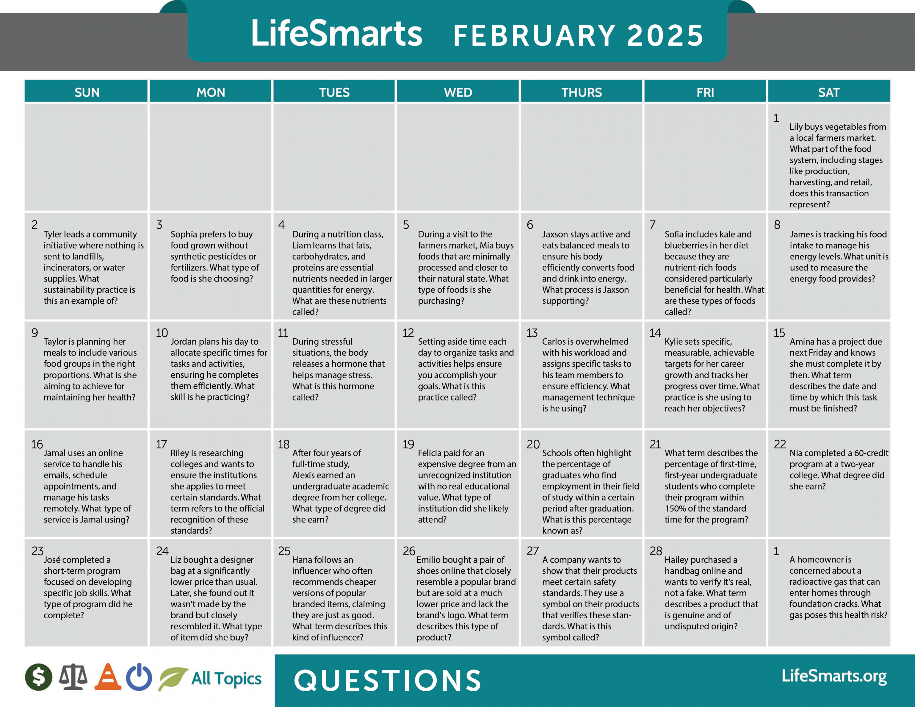 Question-of-the-Day LifeSmarts Calendars - LifeSmarts