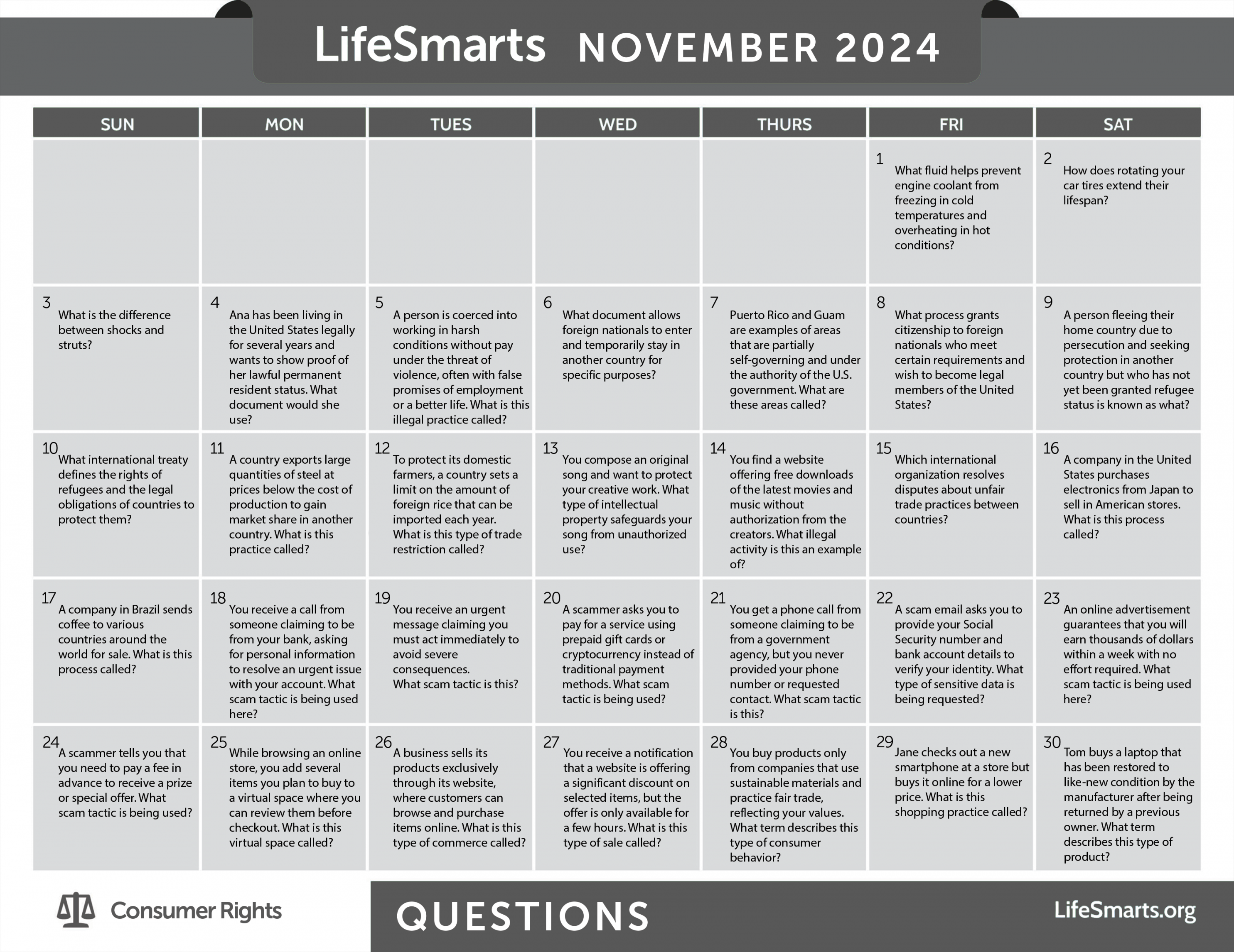 Question-of-the-Day LifeSmarts Calendars - LifeSmarts